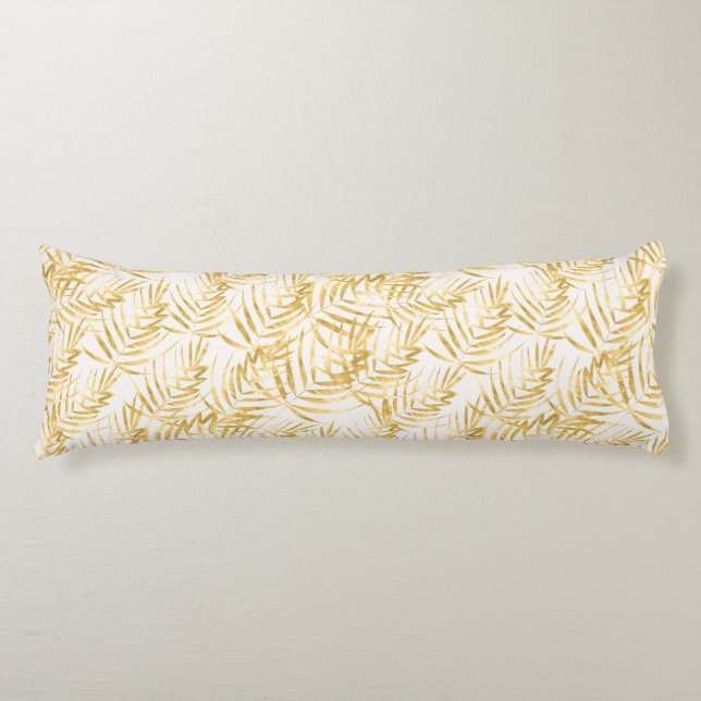 Tropical Gold Palm Leaf Body Pillow (Front)