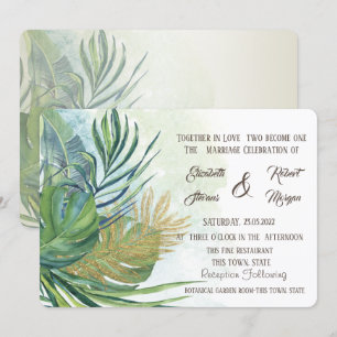 Tropical Gold Palm Leaves Summer Wedding I Invitation