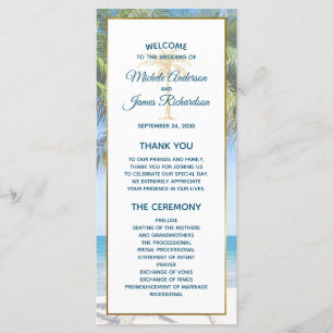 Tropical Gold Palm Tree Beach Photo Wedding Program
