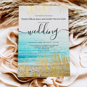 Tropical gold palm tree elegant script wedding