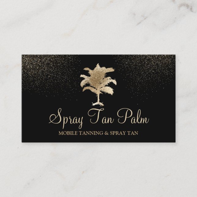 Tropical Gold Palm Tree Tan Spray Sparkling Business Card (Front)