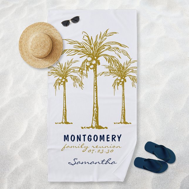 Tropical Gold Palm Trees Custom Family Reunion Beach Towel (Tropical Gold Palm Trees Custom Family Reunion Beach Towel)