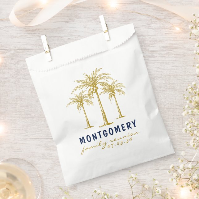 Tropical Gold Palm Trees Custom Family Reunion Favour Bag (Clipped)