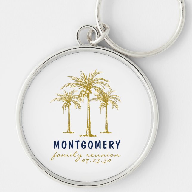Tropical Gold Palm Trees Custom Family Reunion Keychain (Front)