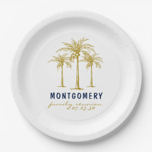 Tropical Gold Palm Trees Custom Family Reunion Paper Plate