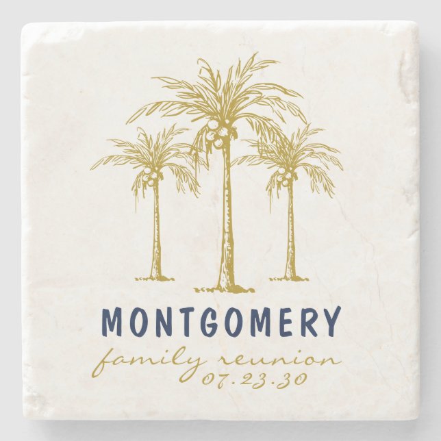 Tropical Gold Palm Trees Custom Family Reunion Stone Coaster (Front)