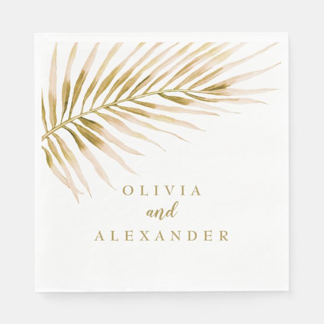 Tropical Gold Palm wedding Napkins (Front)