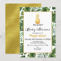 Tropical Gold Pineapple Baby Shower Invitation