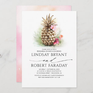 Tropical Gold Pineapple Beach Rehearsal Dinner Invitation