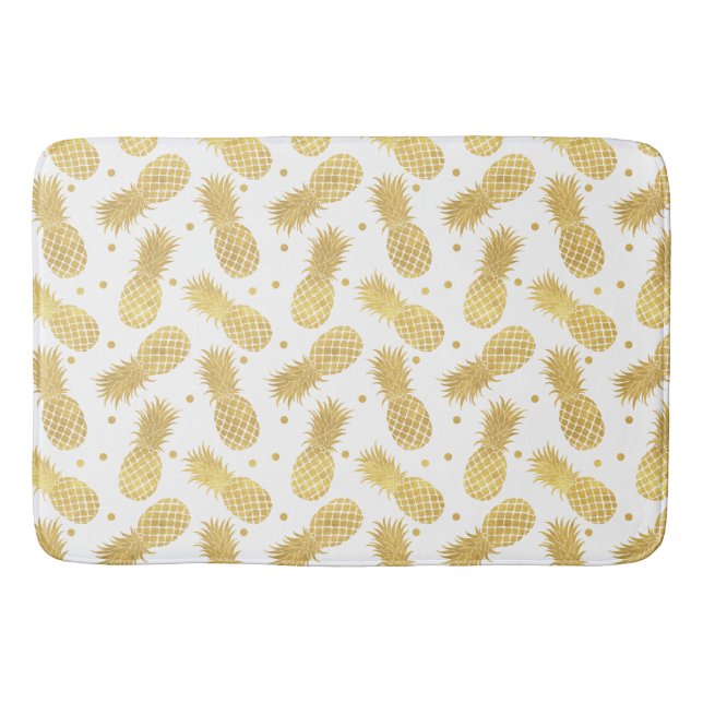 Tropical Gold Pineapples and Confetti Dots Bath Mat (Front)