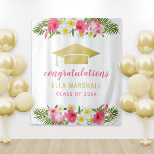 Tropical Gold Pink Congratulations Grad Backdrop Tapestry