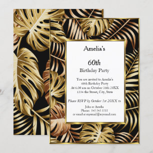 Tropical Gold Plants White birthday party  Invitation