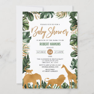 Tropical Gold Safari Animals Jungle Baby Shower Invitation