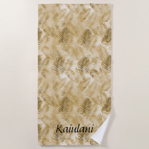 Tropical Gold Sand Leaves Beach Towel