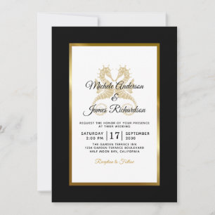 Tropical Gold Seahorses Elegant Wedding Invitation