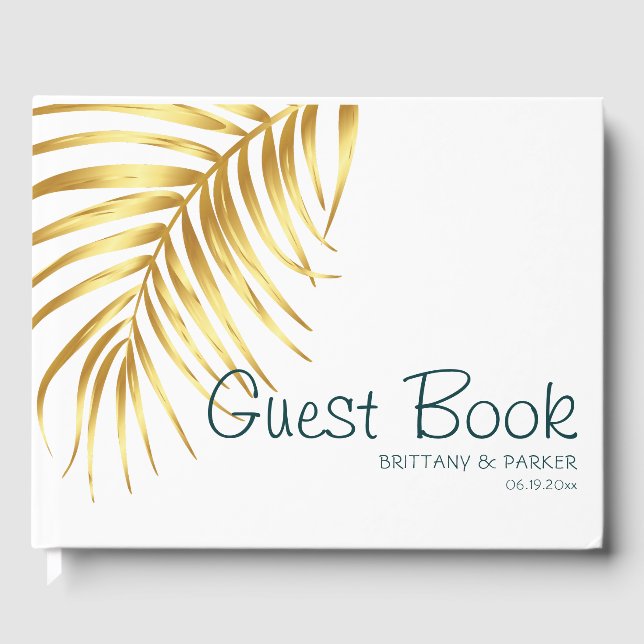 Tropical Gold Wedding Personalized Guest Book (Front)