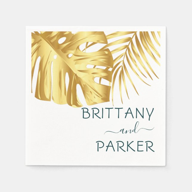 Tropical Gold Wedding Personalized Napkin (Front)