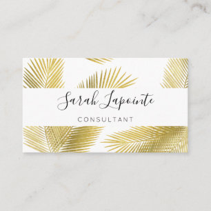Tropical Gold & White Palm Leaves Elegant Design 2 Business Card