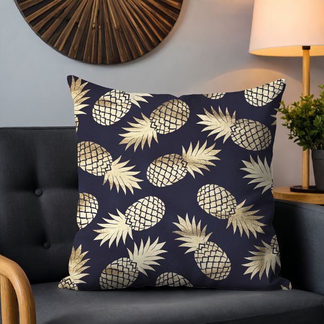 Tropical Golden Pineapple Girly Chic Pattern Throw Pillow (Creator Uploaded)
