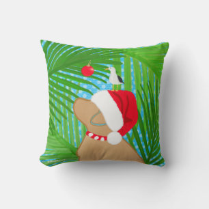 Tropical Golden Santa Seagull Christmas Throw Pillow