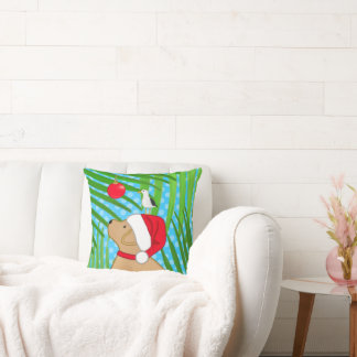 Tropical Golden Santa Seagull Christmas Throw Pillow