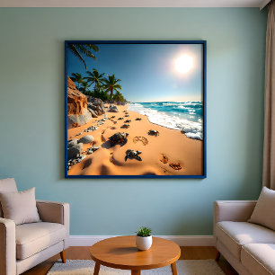 Tropical Golden Shell Beach Chic Photo Print