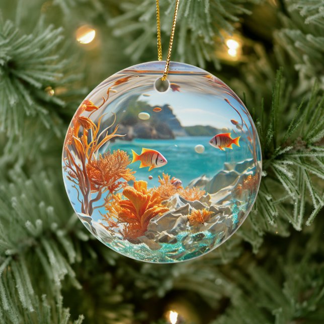 Tropical Goldfish  Ocean Coral Ceramic Ornament (Tree)