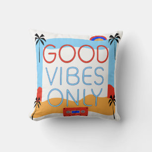 Tropical "Good Vibes Only" with Cassette Throw Pillow