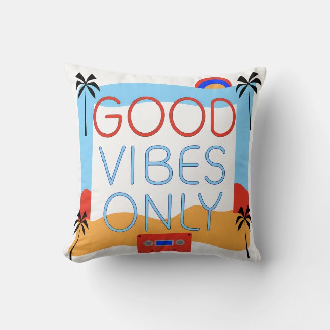 Tropical "Good Vibes Only" with Cassette Throw Pillow (Front)