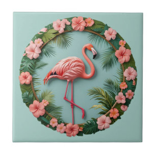 Tropical Grace Balancing Flamingo Ceramic Tile