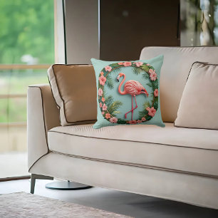 Tropical Grace Balancing Flamingo Throw Pillow