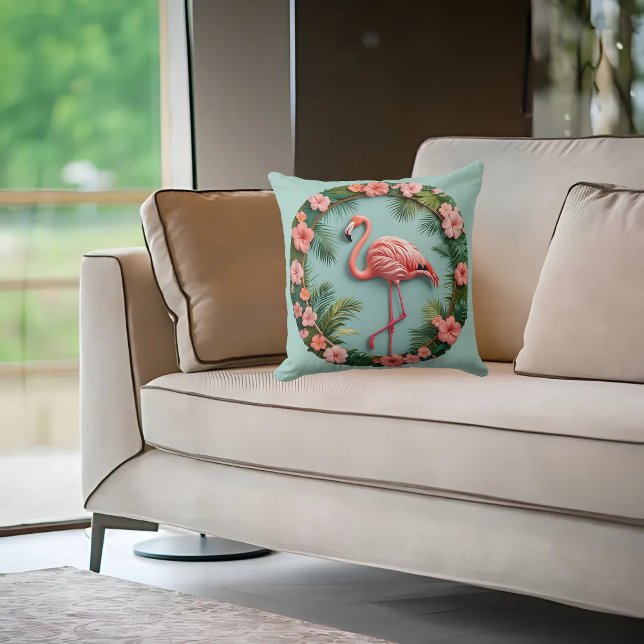 Tropical Grace Balancing Flamingo  Throw Pillow (Creator Uploaded)