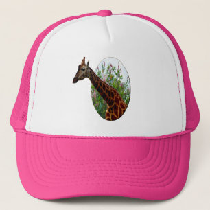 "Tropical Grace: Giraffe Popout Art with Hibiscus Trucker Hat
