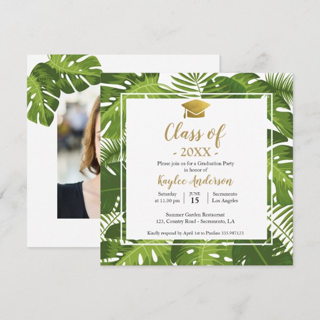 Tropical Graduation Carte d'invitation photo (Devant / Derrière)