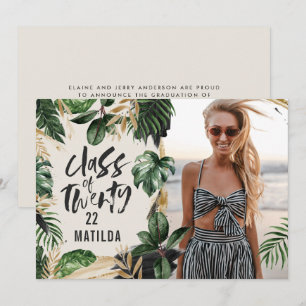 Tropical graduation class of 2022 modern photo invitation