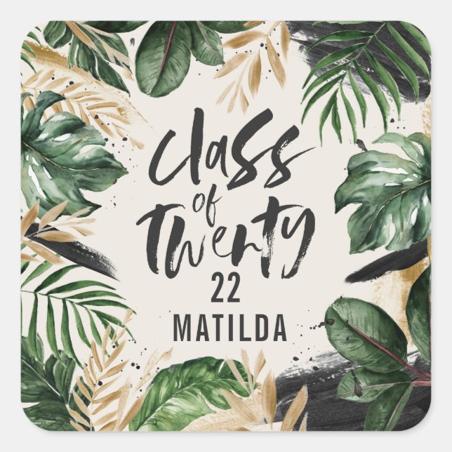 Tropical graduation class of modern botanical square sticker (Front)
