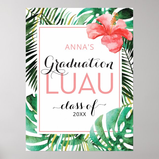 Tropical Graduation Luau Parti Affiche de bienvenu (Devant)