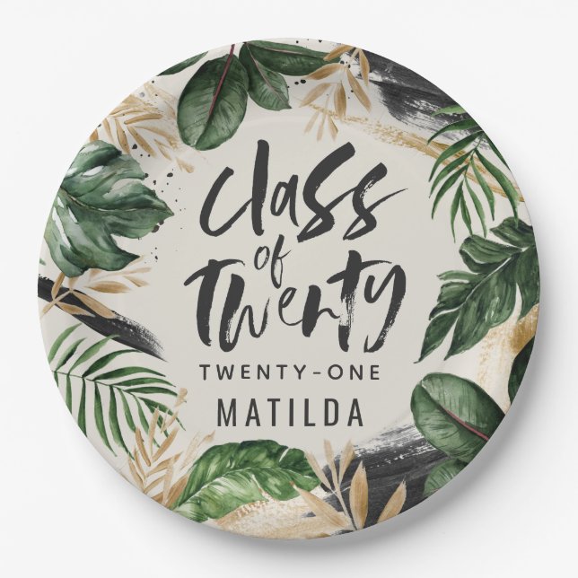 Tropical graduation party class of 20XX Napkins Paper Plate (Front)