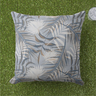 Tropical Gray Palms Outdoor Pillow
