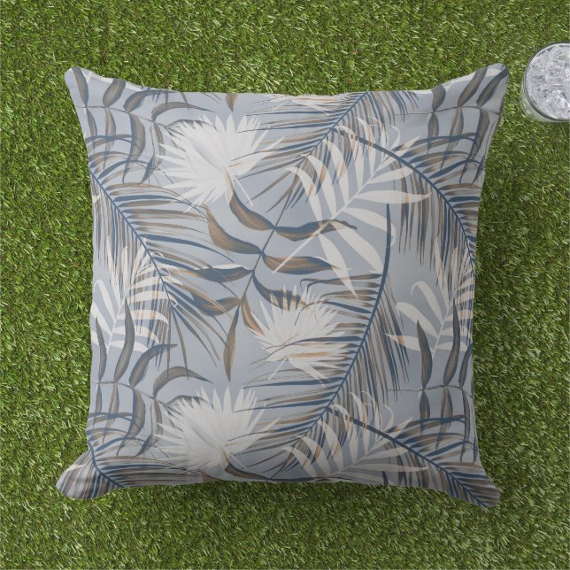 Tropical Gray Palms   Outdoor Pillow (Grass)