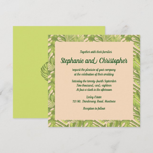 Tropical Green and Blush Wedding Invitation (Front/Back)