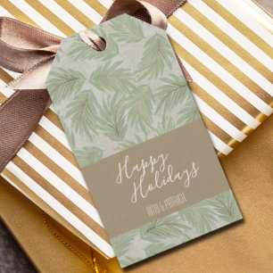 Tropical Green and Gold Leaves Christmas Holiday Gift Tags