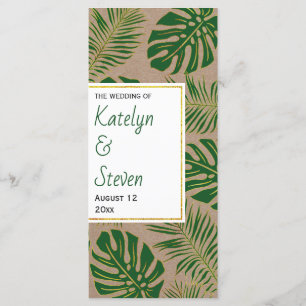 Tropical green and gold rustic wedding program