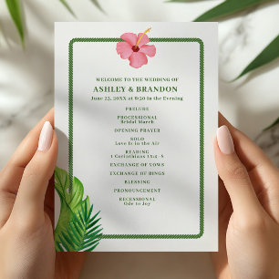 Tropical Green and Pink Flower Coastal Wedding Program