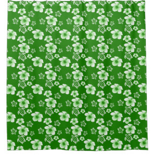 Tropical Green And White Hawaii Turtle Shower Curt