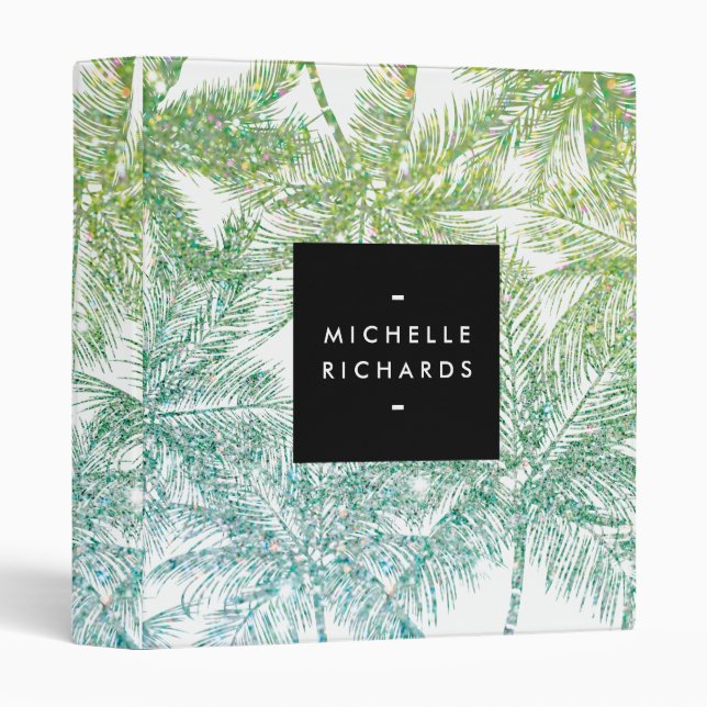 Tropical Green/Aqua Glitter Palms Binder (Front/Spine)