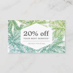 Tropical Green/Aqua Glitter Palms Discount Card
