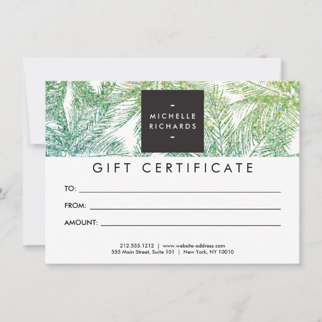 Tropical Green/Aqua Glitter Palms Gift Card (Front)
