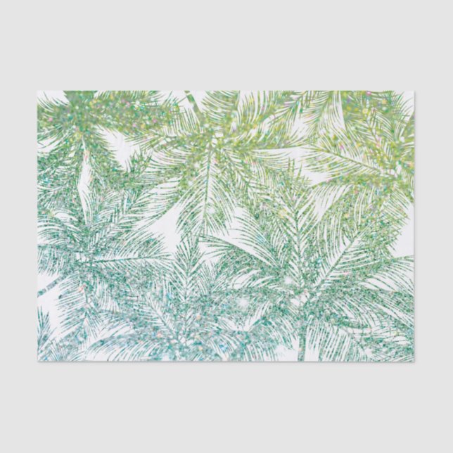 Tropical Green/Aqua Glitter Palms Tissue Paper (Front)