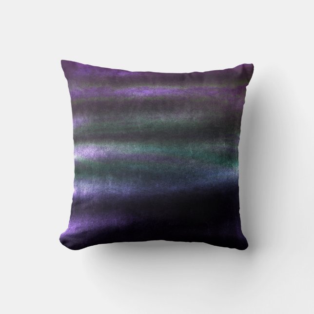 Tropical Green Aquatic Purple Stripes Lines Velvet Throw Pillow (Front)